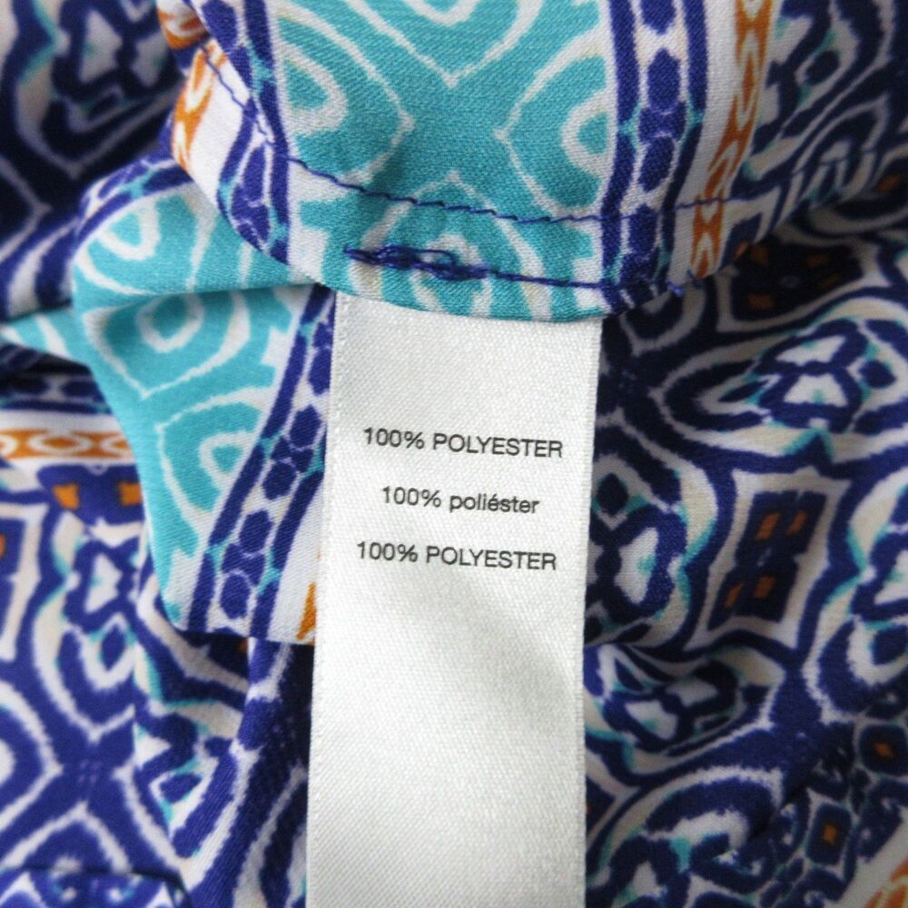 Chicos Tunic Womens 0 (S) Blue Geo Print 3/4 Sleeve Tassel Tie Polyester Casual - Picture 7 of 9